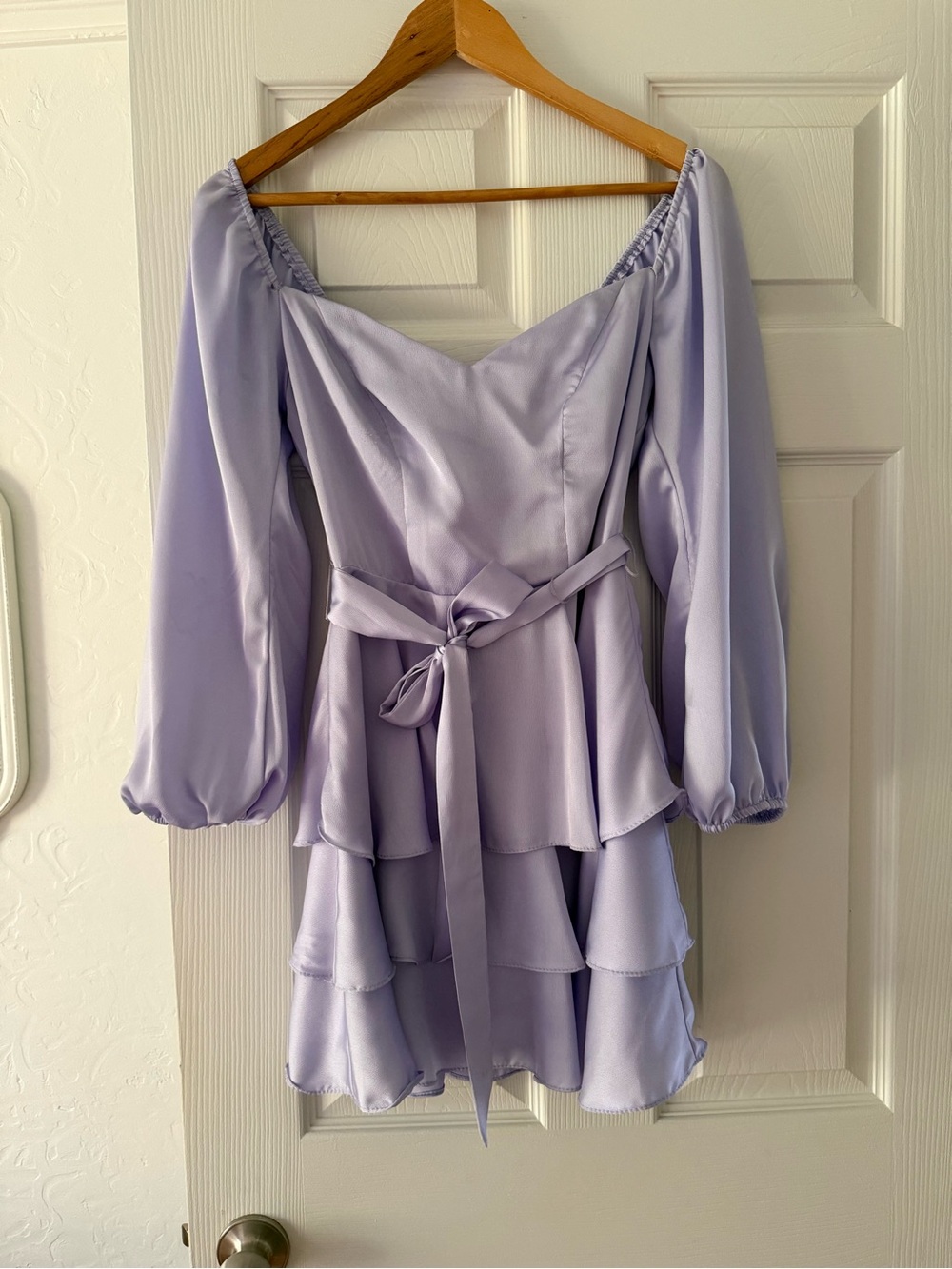 B Darlin Lavender Long Sleeve Tiered Mini Dress